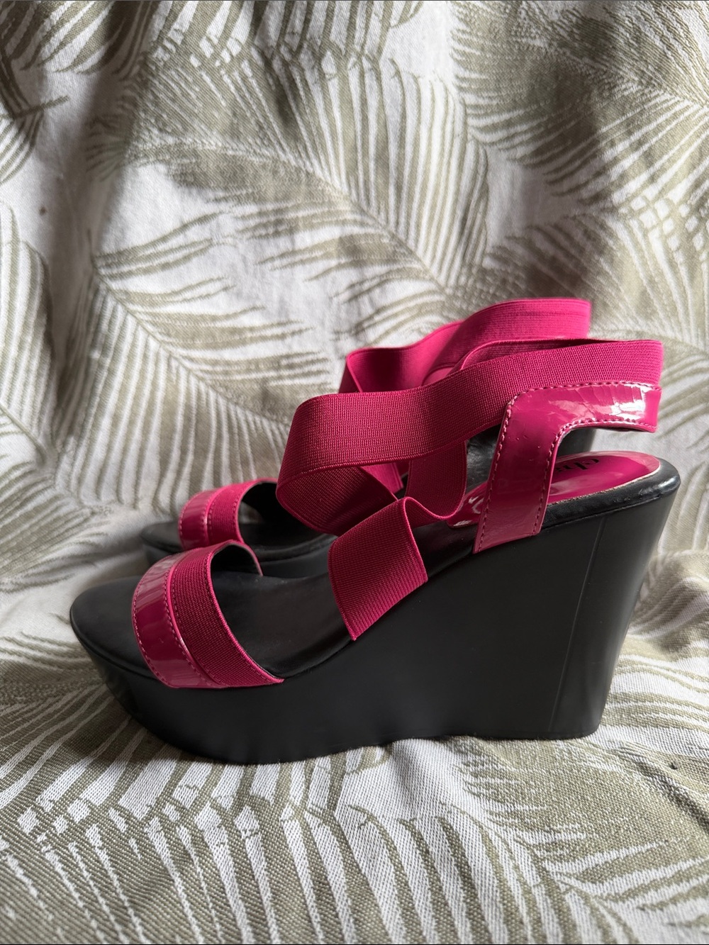 Charles By Charles David Hot Pink Elastic Strap Wedge Sandals